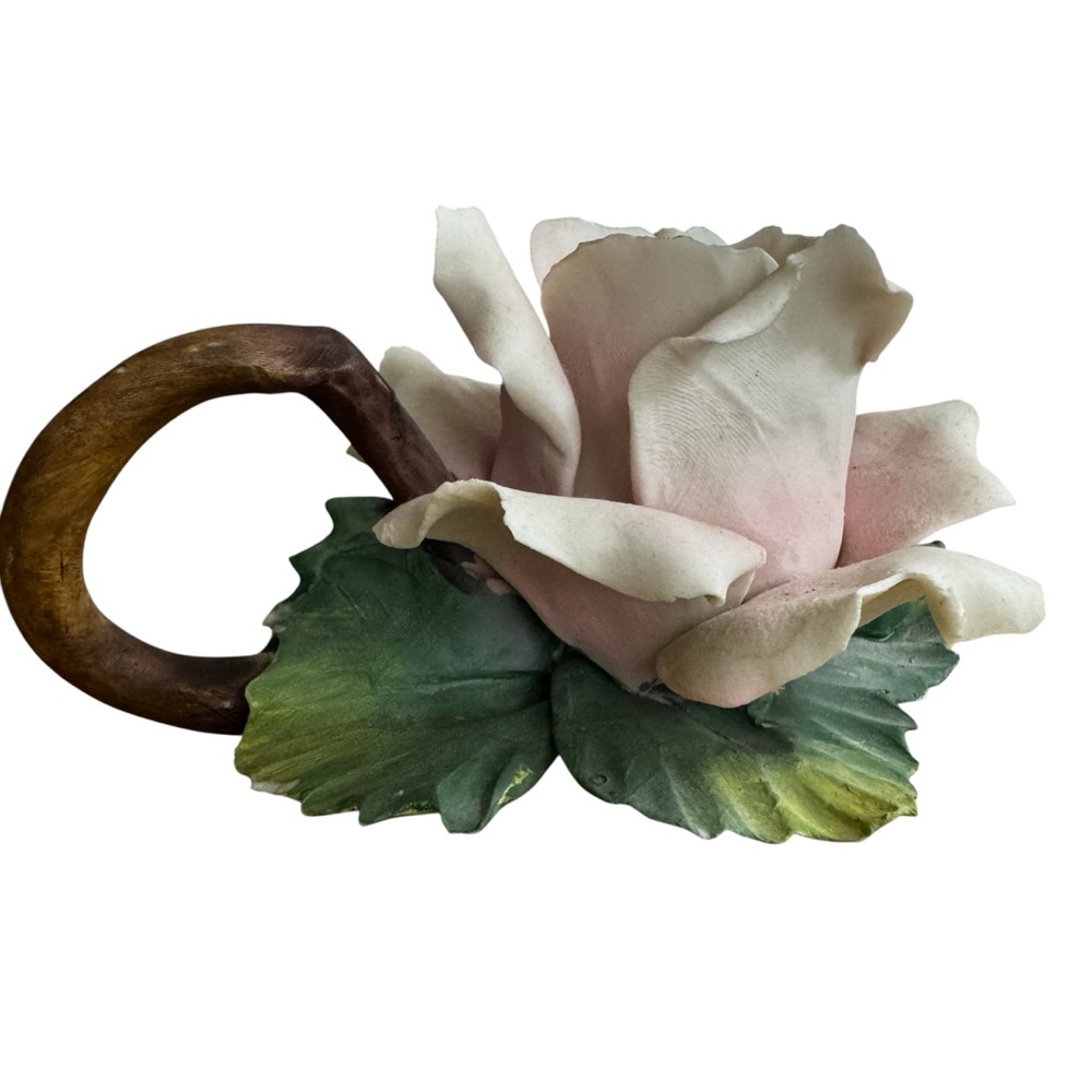 Capodimonte Bisque Porcelain Pink Rose Flower Candle Holder - Made in Italy